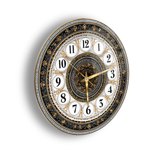 Klasik Gold Detaylı Cam Duvar Saati