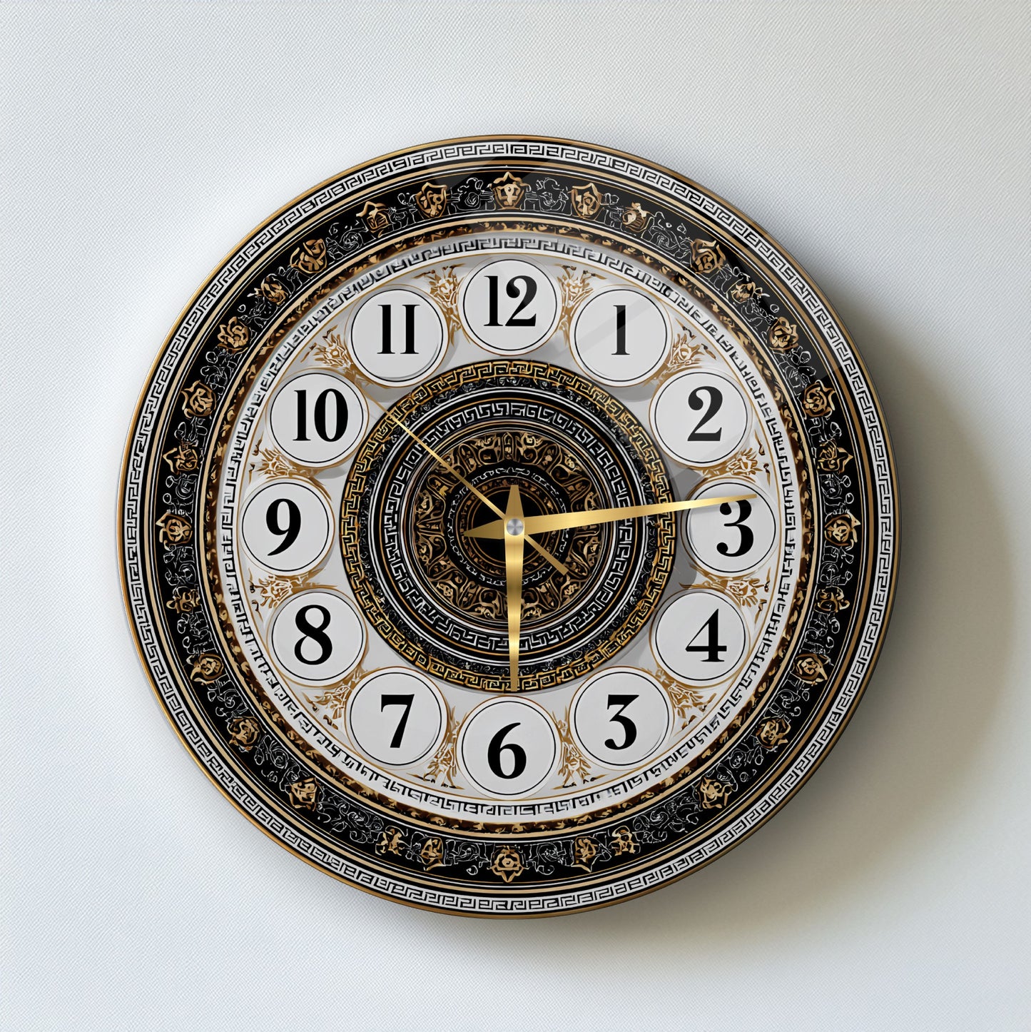 Klasik Gold Detaylı Cam Duvar Saati