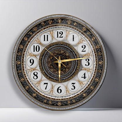 Klasik Gold Detaylı Cam Duvar Saati