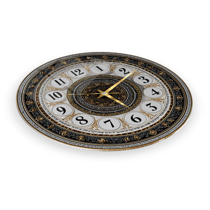 Klasik Gold Detaylı Cam Duvar Saati