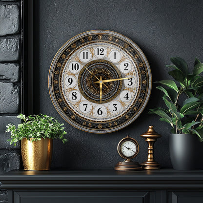 Klasik Gold Detaylı Cam Duvar Saati