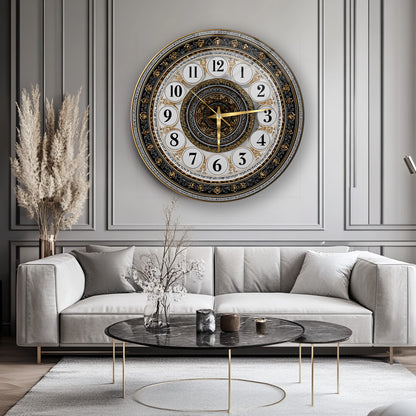 Klasik Gold Detaylı Cam Duvar Saati