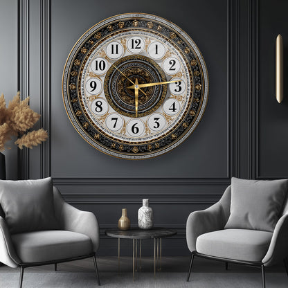 Klasik Gold Detaylı Cam Duvar Saati