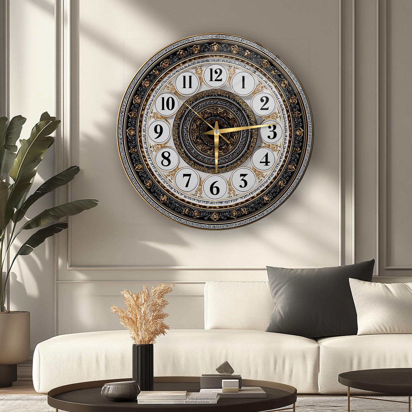 Klasik Gold Detaylı Cam Duvar Saati