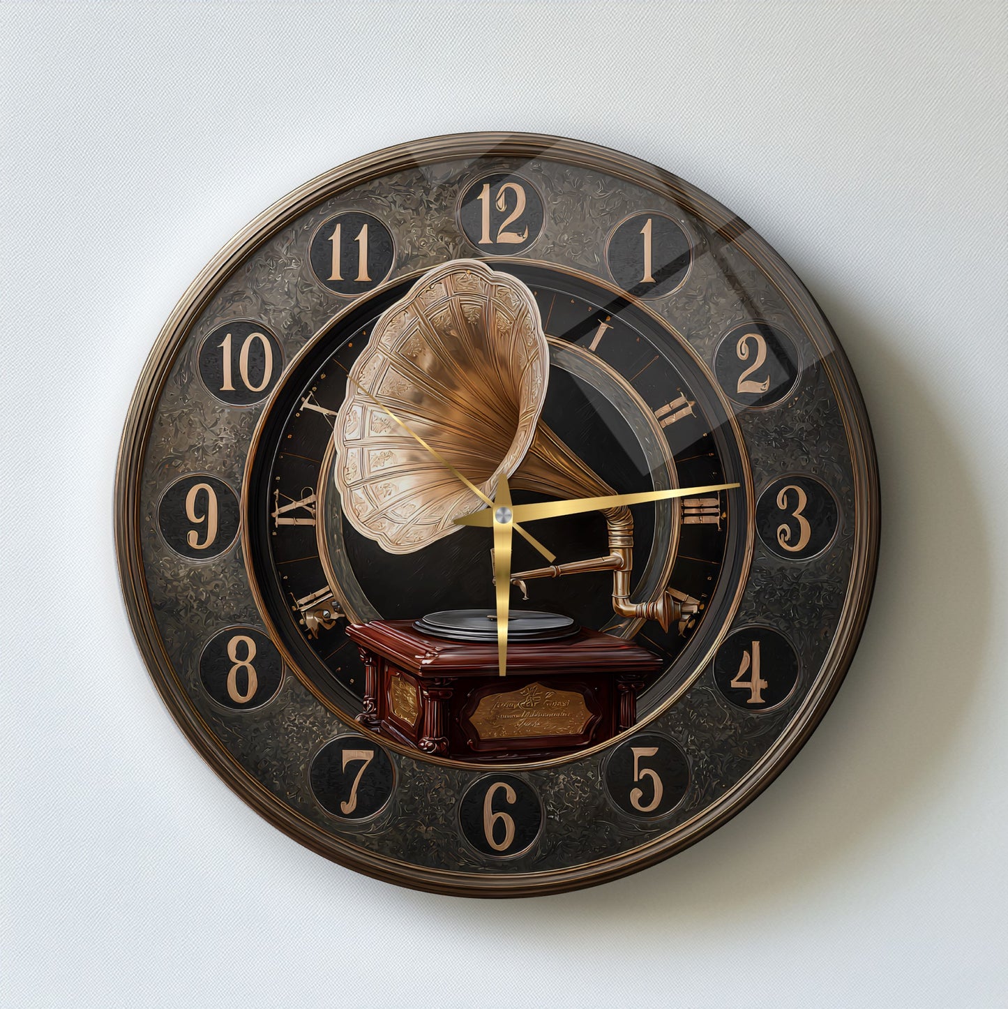Nostaljik Gramafon Cam Duvar Saati
