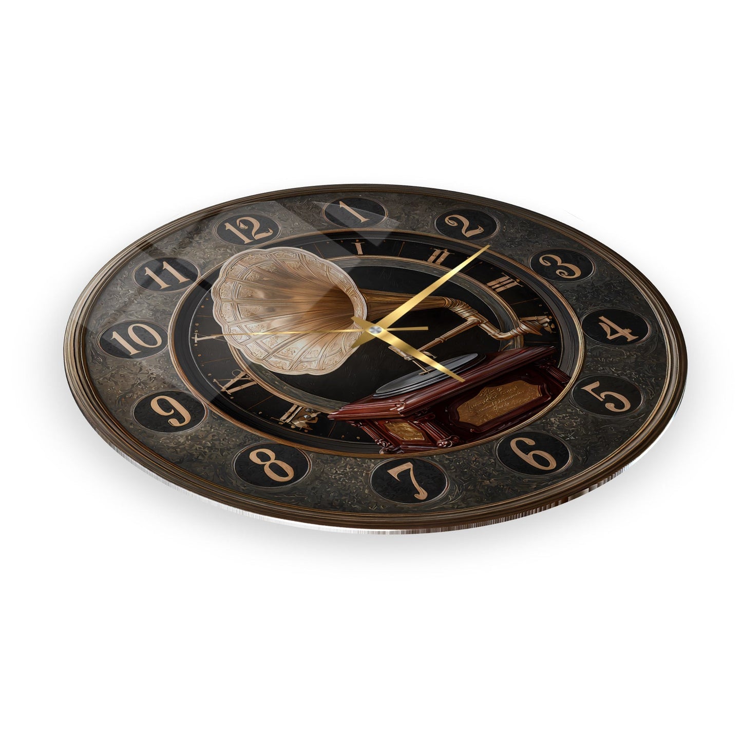 Nostaljik Gramafon Cam Duvar Saati