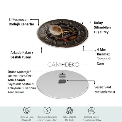 Nostaljik Gramafon Cam Duvar Saati