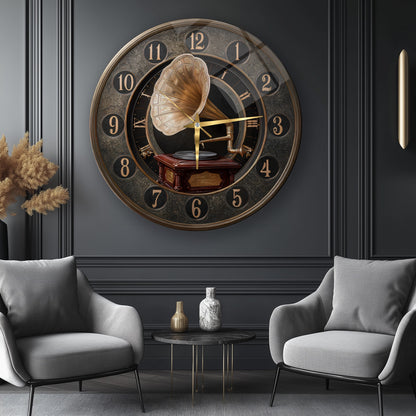 Nostaljik Gramafon Cam Duvar Saati