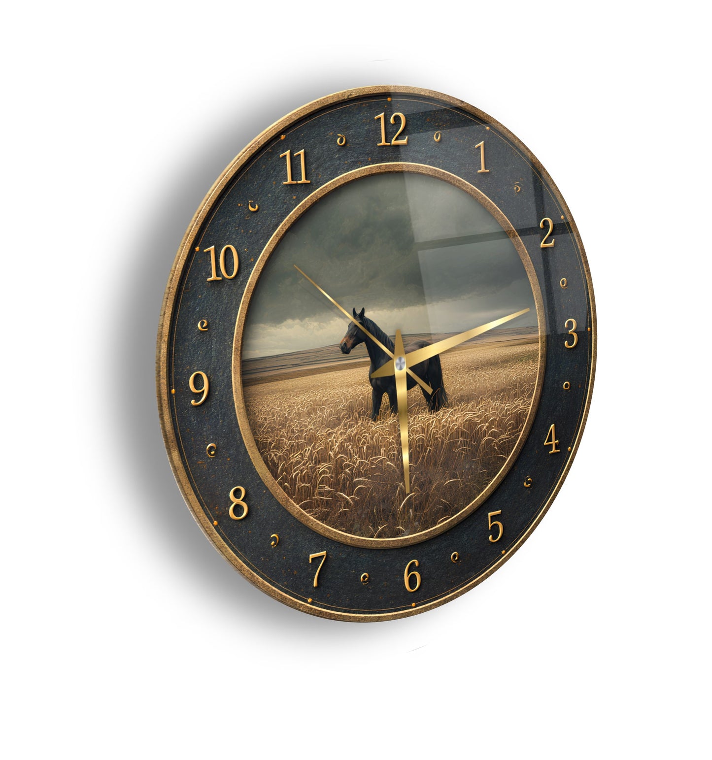 Siyah At Cam Duvar Saati