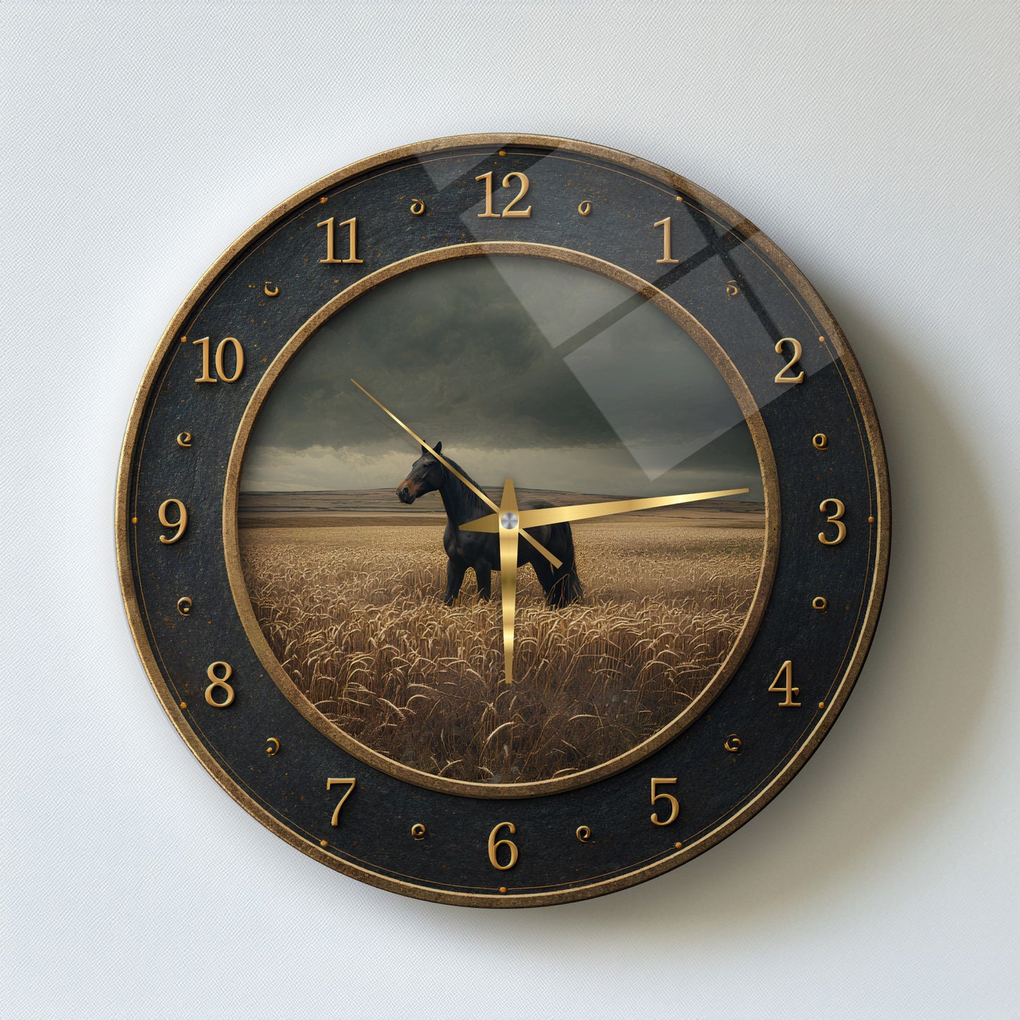 Siyah At Cam Duvar Saati