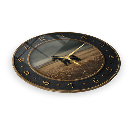 Siyah At Cam Duvar Saati