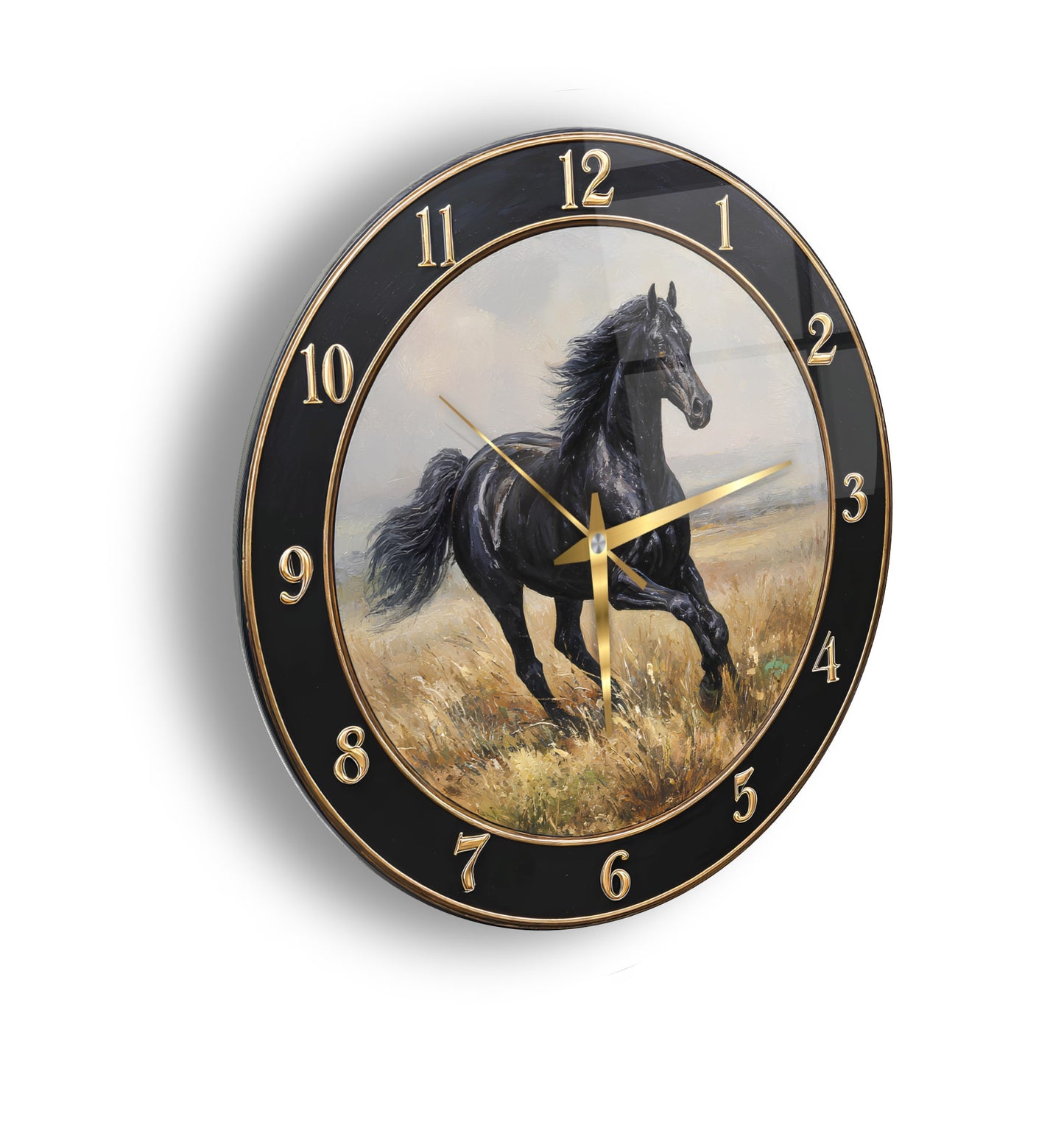 Siyah At Cam Duvar Saati