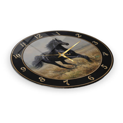 Siyah At Cam Duvar Saati