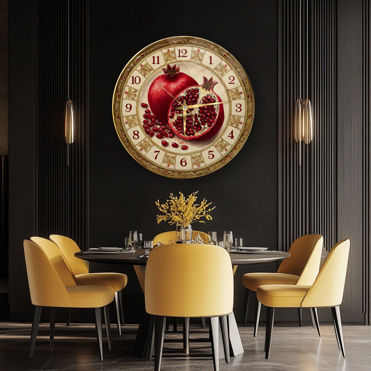 Nar Taneleri Cam Duvar Saati