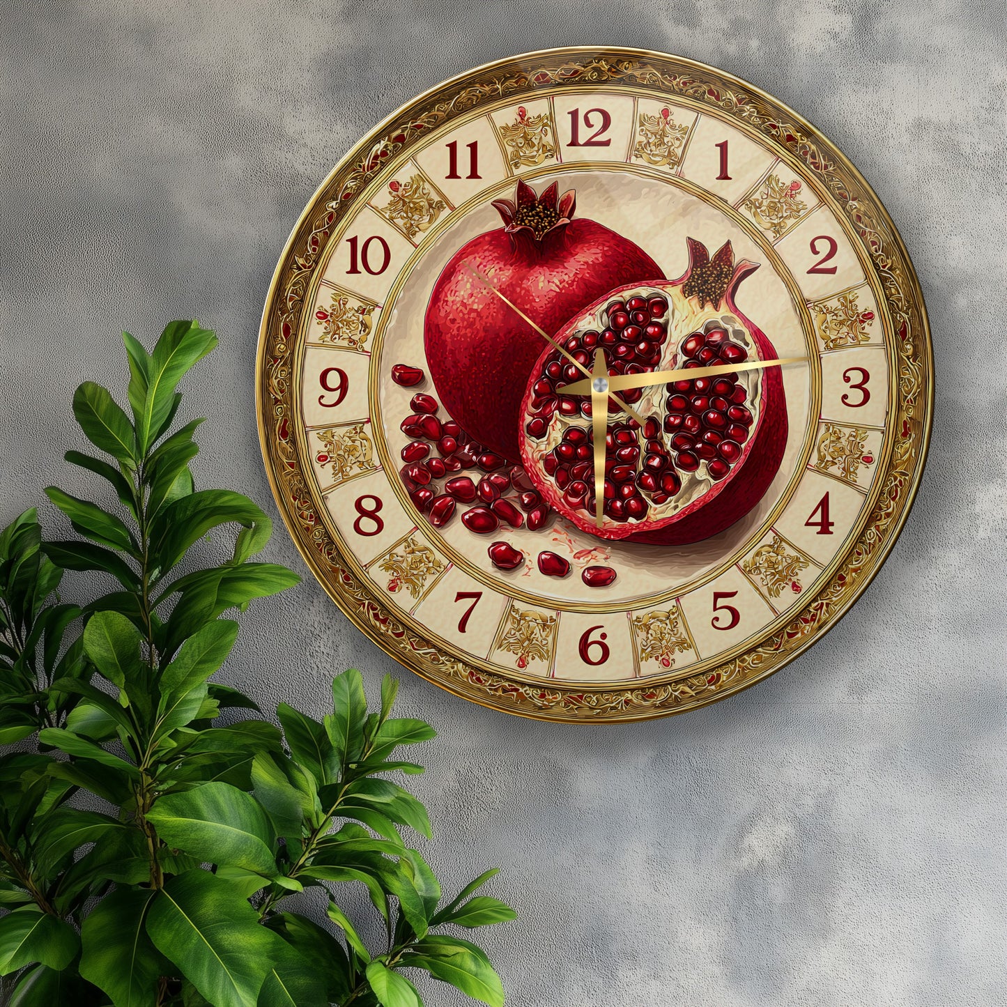 Nar Taneleri Cam Duvar Saati