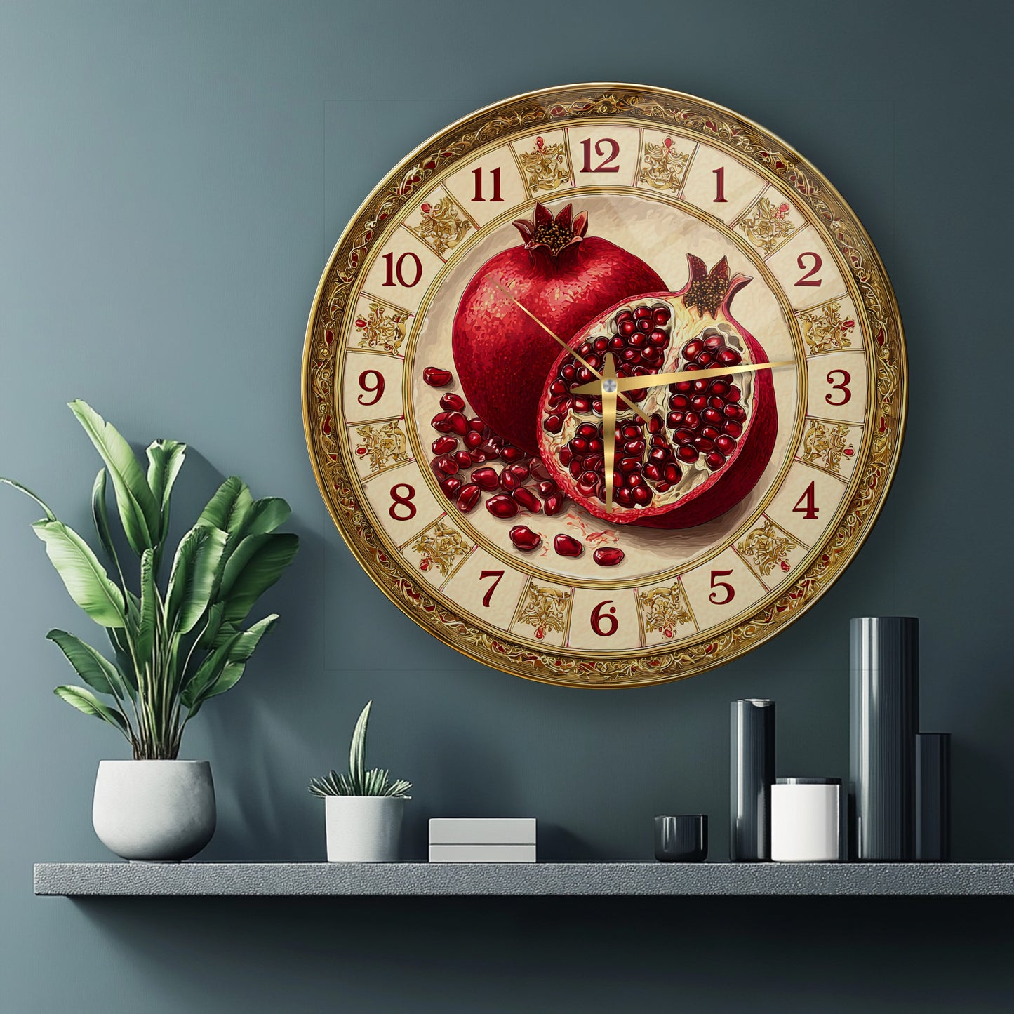 Nar Taneleri Cam Duvar Saati