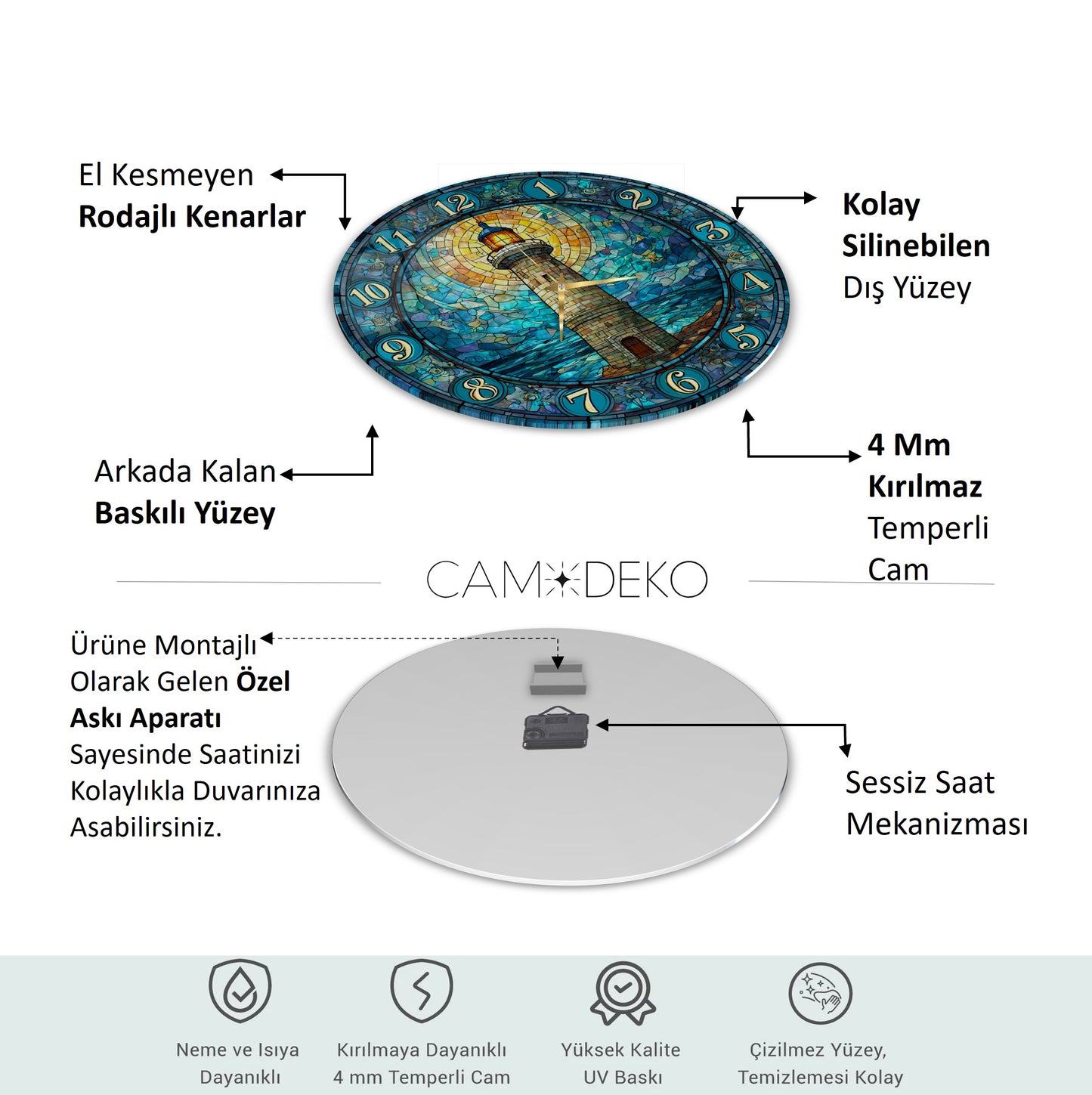 Deniz Feneri Cam Duvar Saati