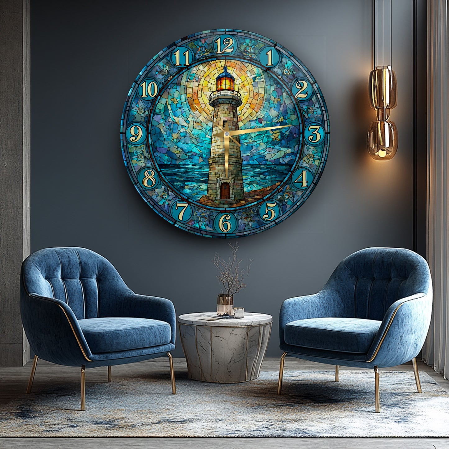 Deniz Feneri Cam Duvar Saati