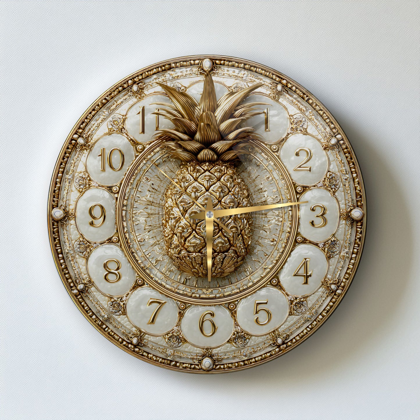 Gold Ananas Cam Duvar Saati