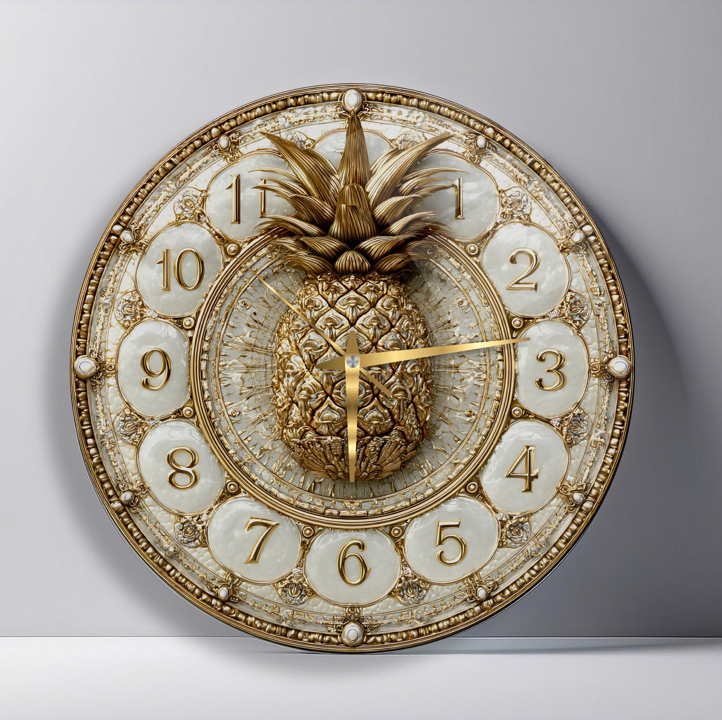 Gold Ananas Cam Duvar Saati