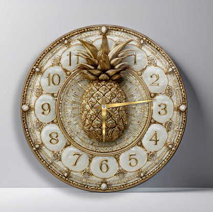 Gold Ananas Cam Duvar Saati