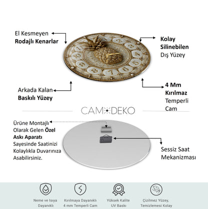 Gold Ananas Cam Duvar Saati