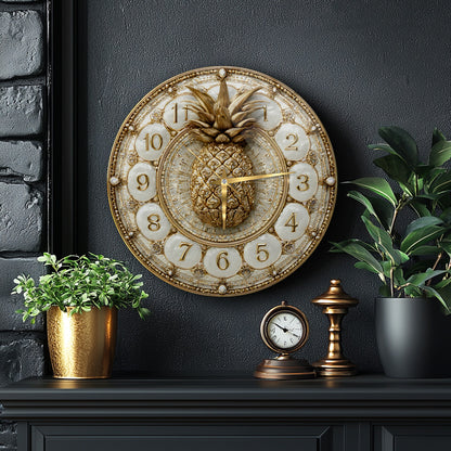Gold Ananas Cam Duvar Saati
