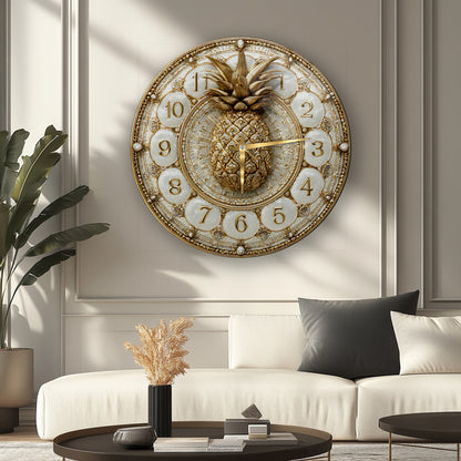 Gold Ananas Cam Duvar Saati