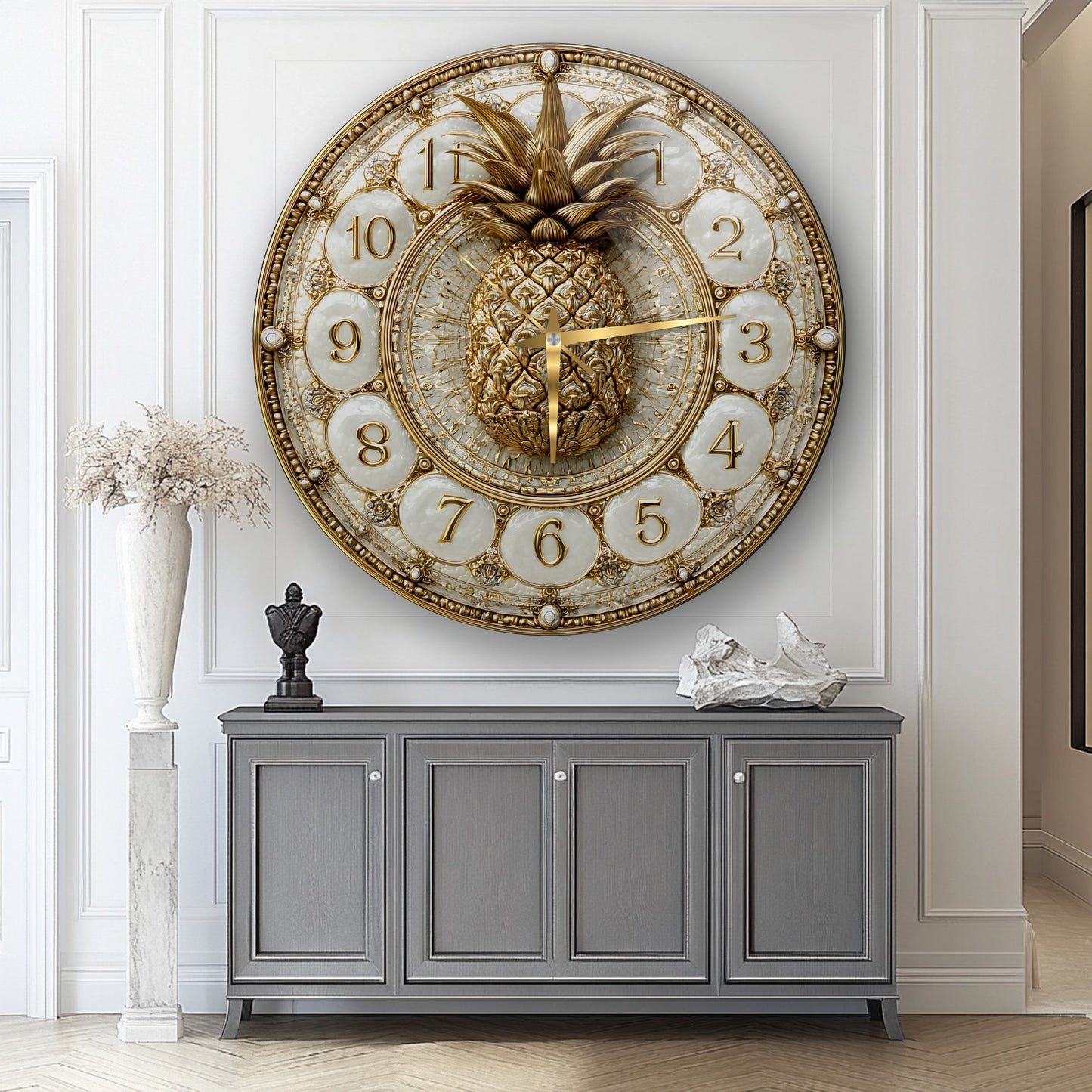 Gold Ananas Cam Duvar Saati