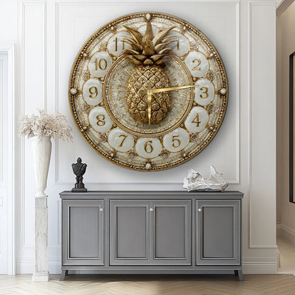 Gold Ananas Cam Duvar Saati