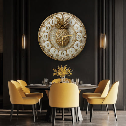 Gold Ananas Cam Duvar Saati