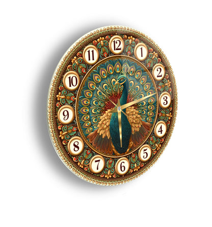 Tavus Kuşu Cam Duvar Saati