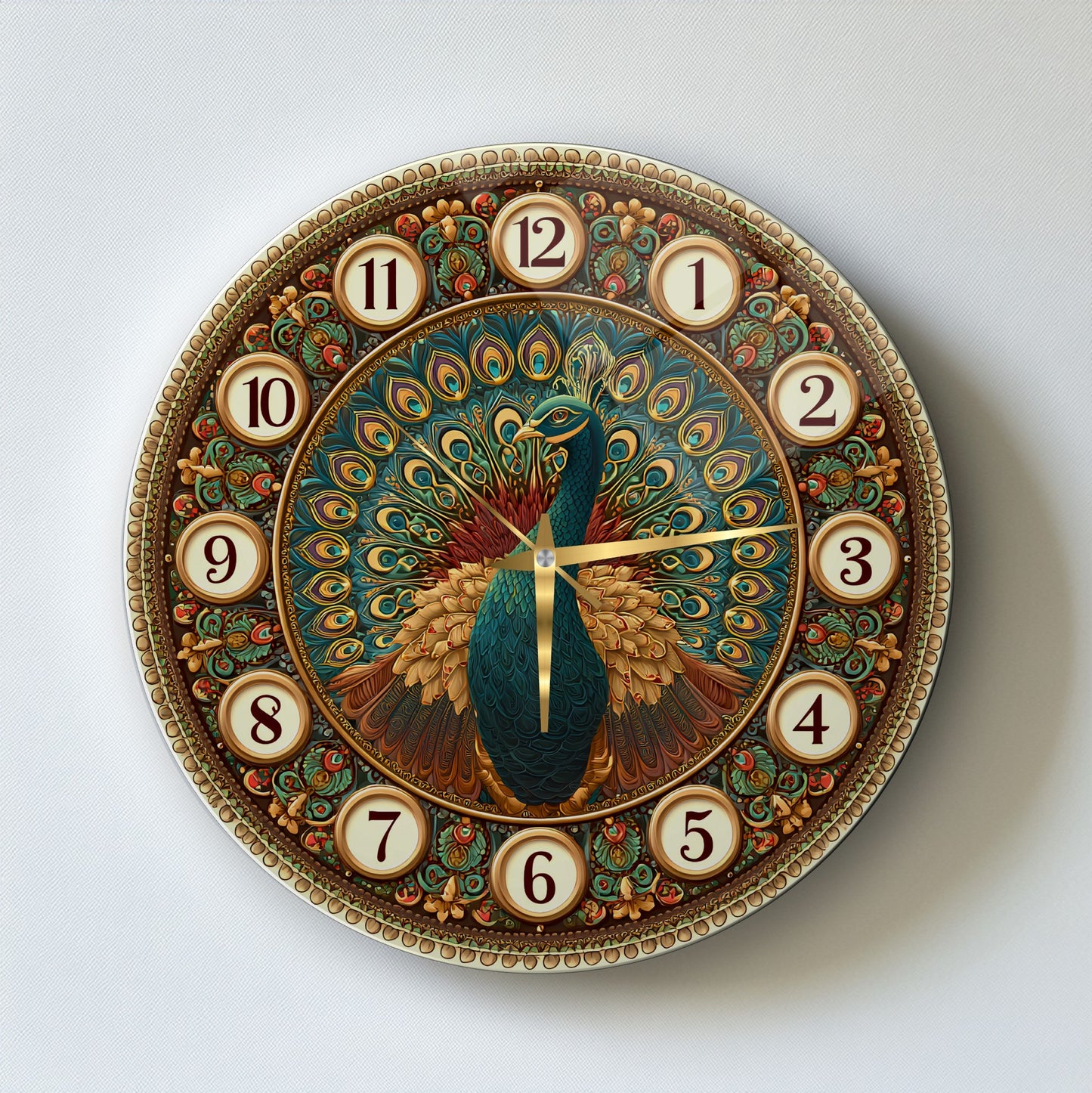 Tavus Kuşu Cam Duvar Saati