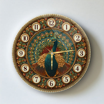 Tavus Kuşu Cam Duvar Saati