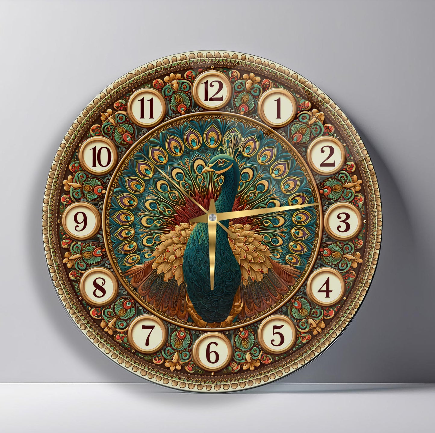 Tavus Kuşu Cam Duvar Saati