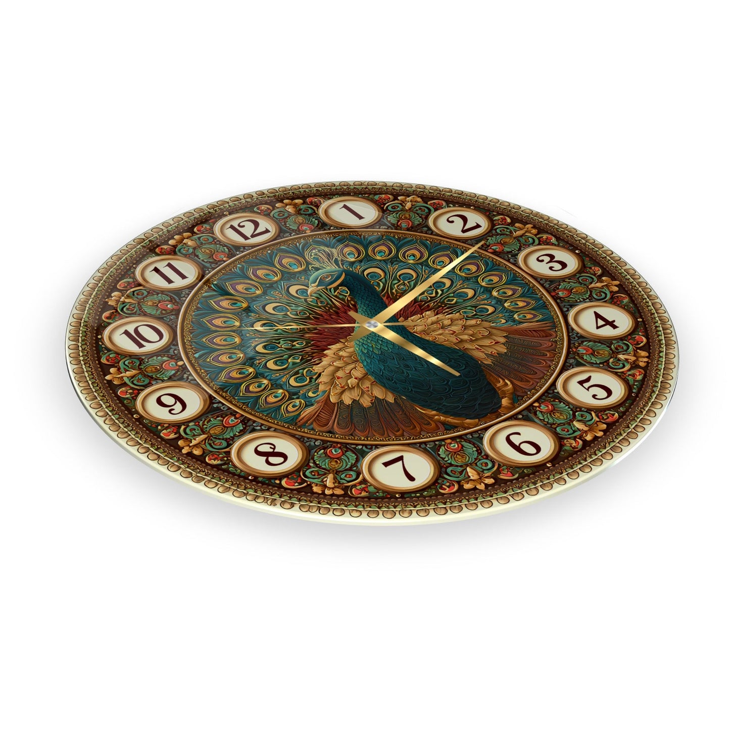 Tavus Kuşu Cam Duvar Saati