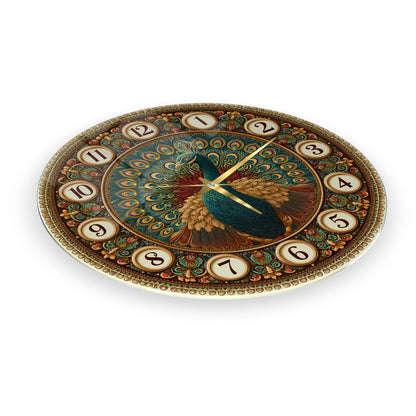Tavus Kuşu Cam Duvar Saati