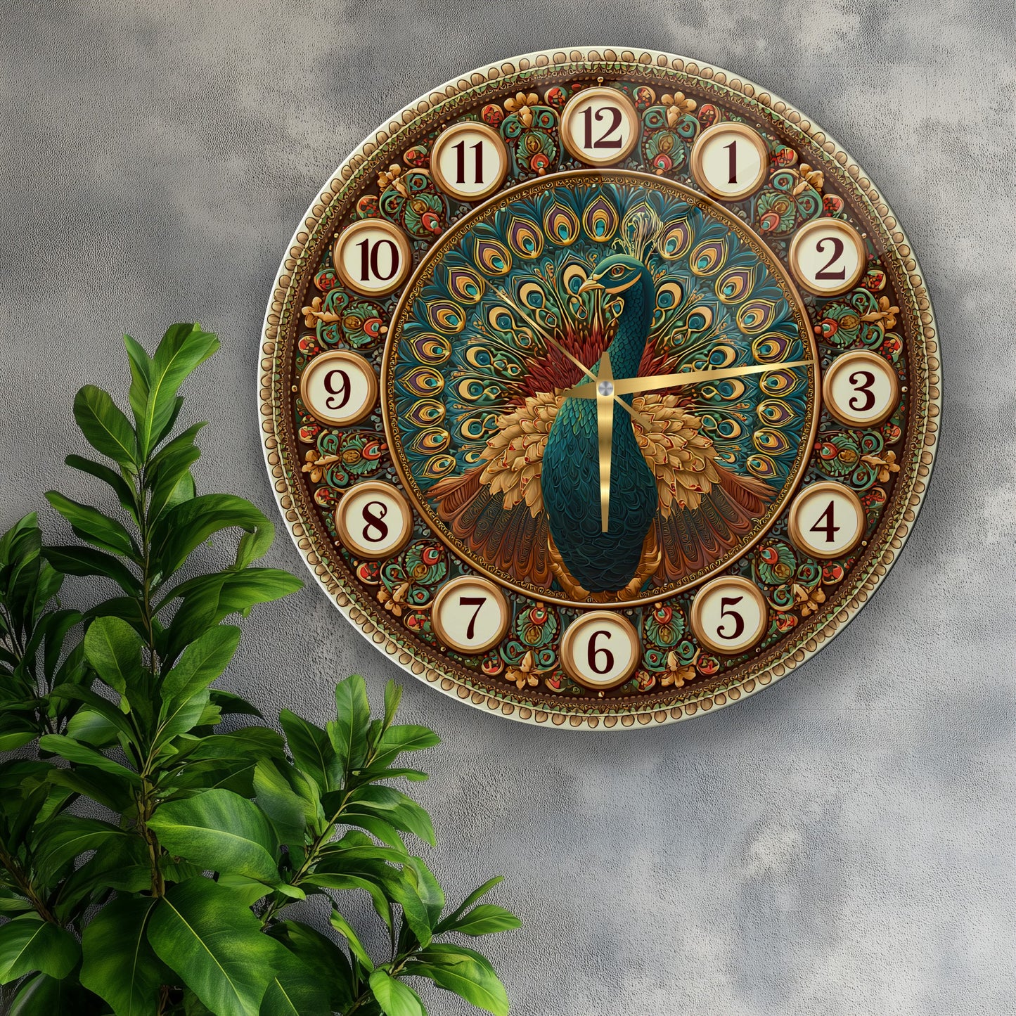 Tavus Kuşu Cam Duvar Saati