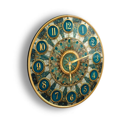Yeşil Gold  Desen Cam Duvar Saati