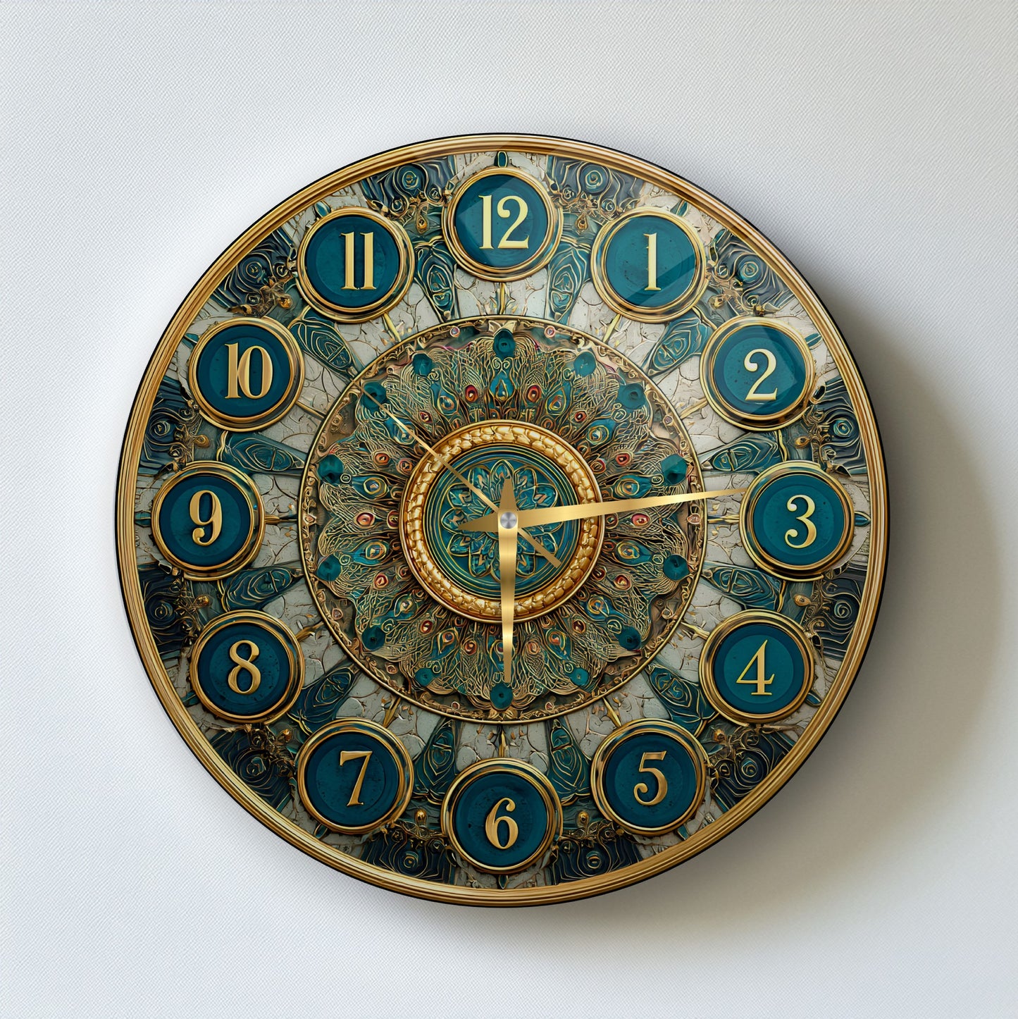 Yeşil Gold  Desen Cam Duvar Saati