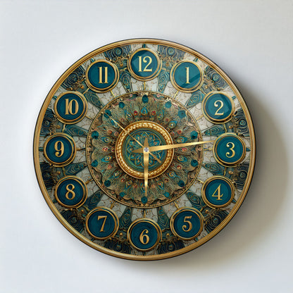 Yeşil Gold  Desen Cam Duvar Saati