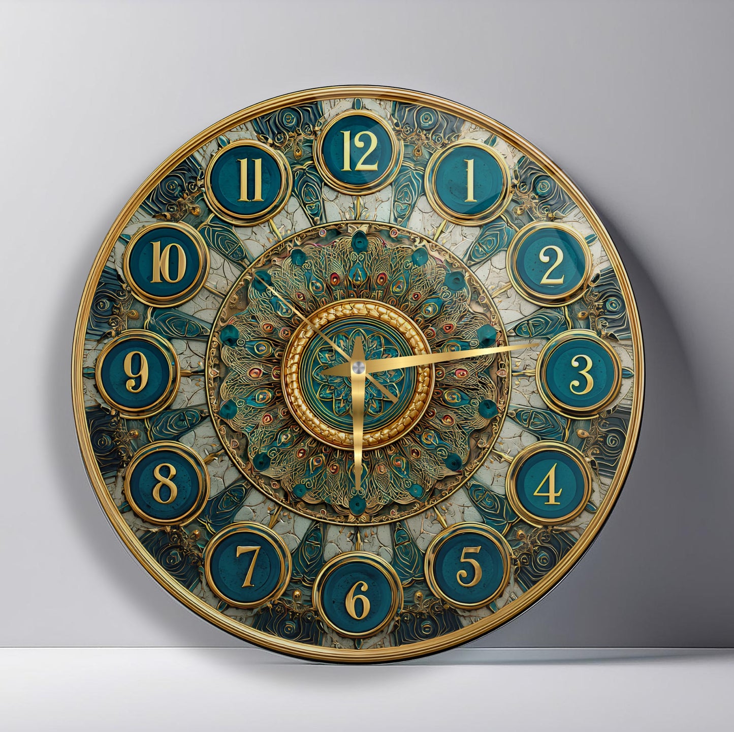 Yeşil Gold  Desen Cam Duvar Saati