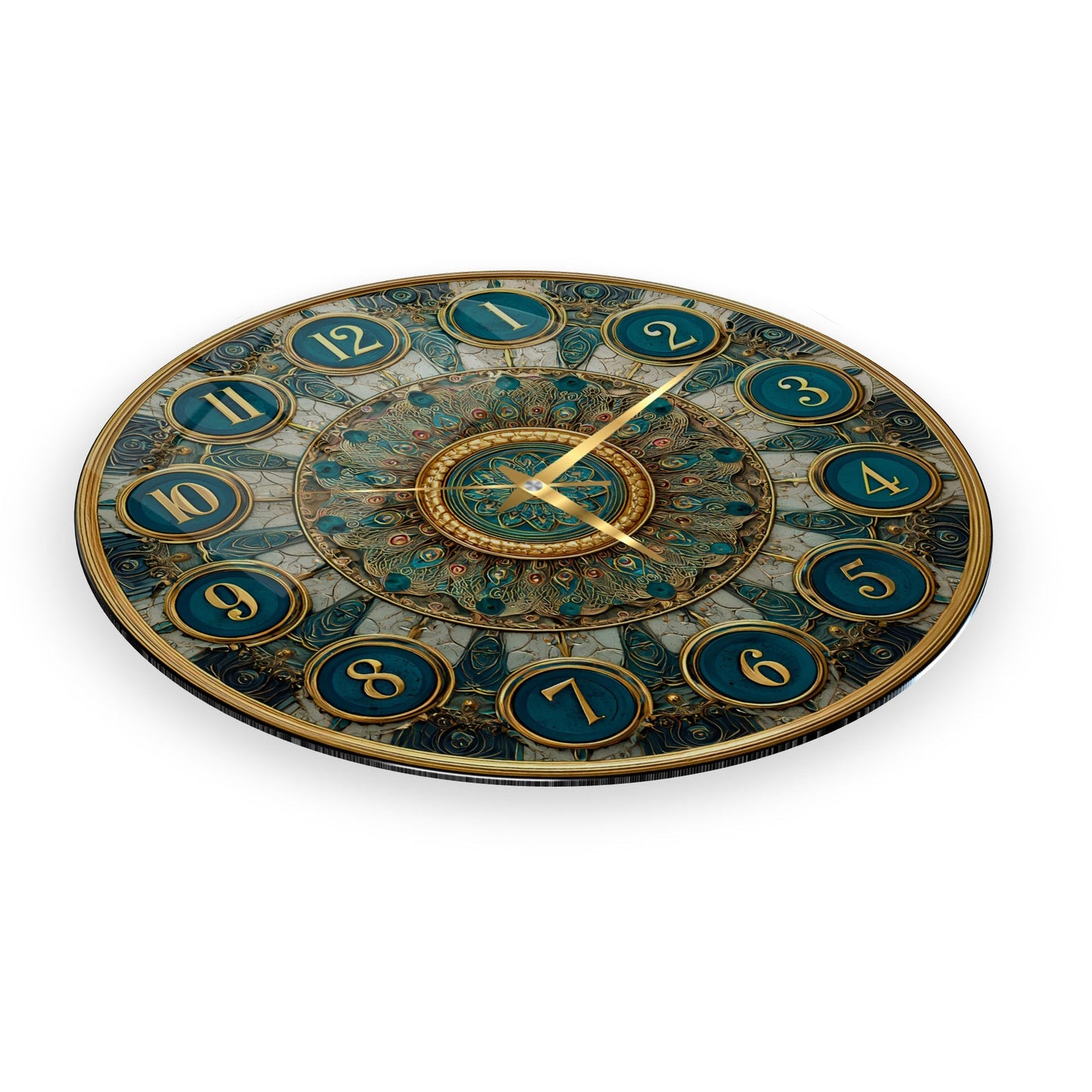 Yeşil Gold  Desen Cam Duvar Saati