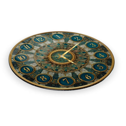 Yeşil Gold  Desen Cam Duvar Saati