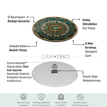 Yeşil Gold  Desen Cam Duvar Saati