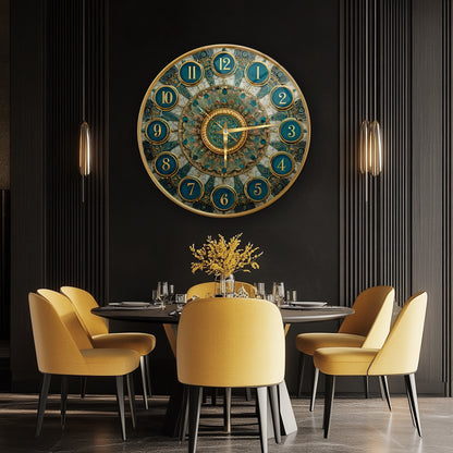 Yeşil Gold  Desen Cam Duvar Saati