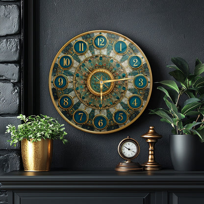 Yeşil Gold  Desen Cam Duvar Saati
