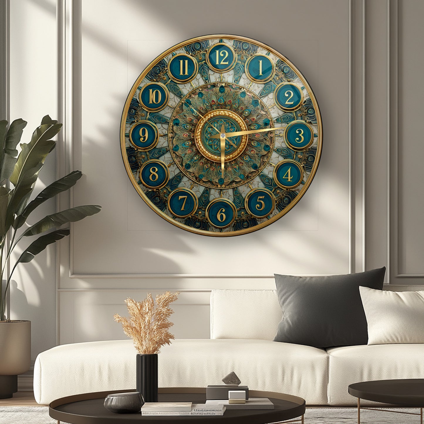 Yeşil Gold  Desen Cam Duvar Saati