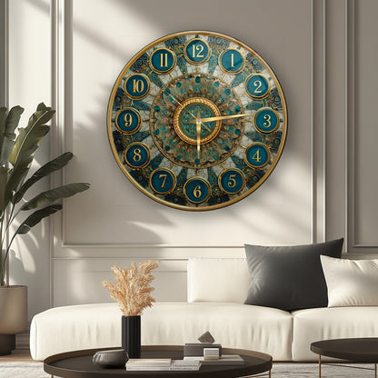 Yeşil Gold  Desen Cam Duvar Saati