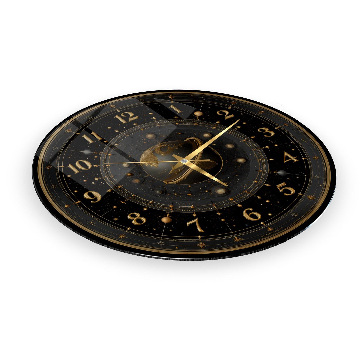 Siyah Gold Gezegen Cam Duvar Saati